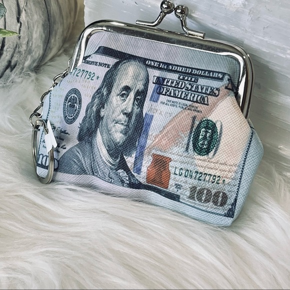 🌟🌟SOLD ☀️☀️MONEY PATTERN PURSE Ben Franklin COIN WALLET keyring pouch CHANGE t - Picture 9 of 9
